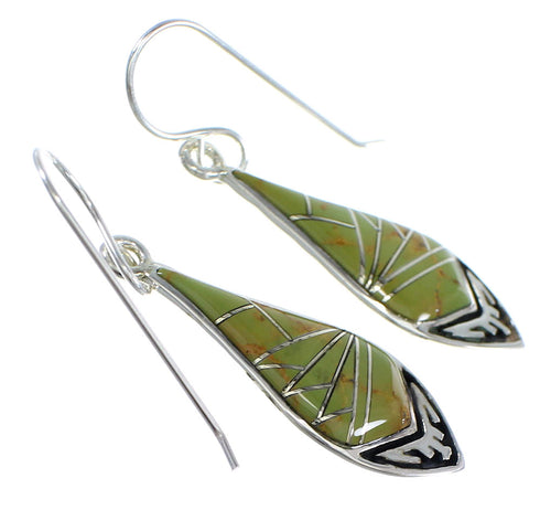 Authentic Sterling Silver Turquoise Inlay Southwestern Hook Dangle Earrings VX55852